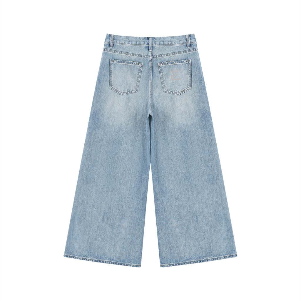 Escuro Women's Vintage Wash Distressed Wide Leg Jeans