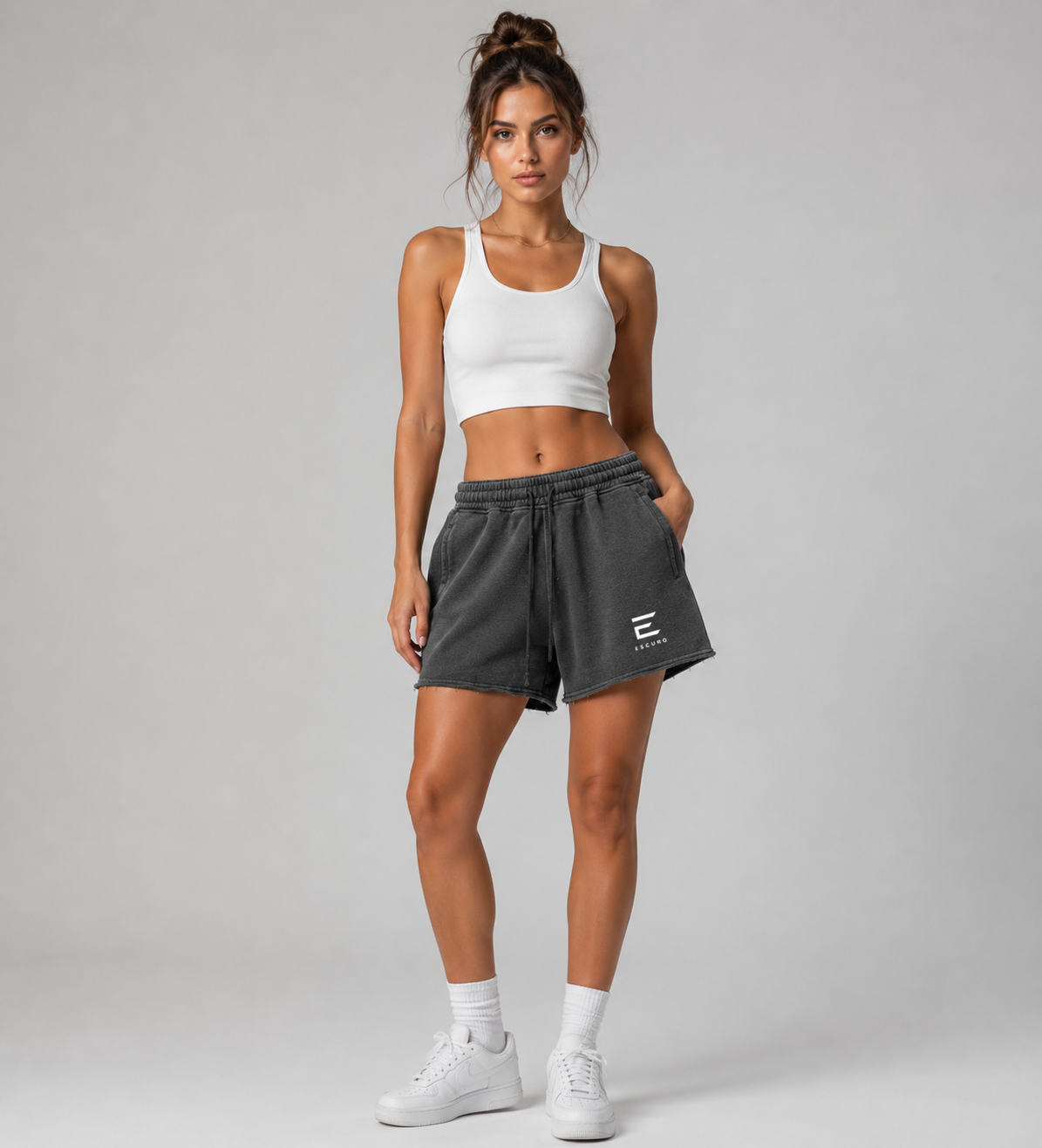 Snow Washed Raw Edge Drawstring Shorts
